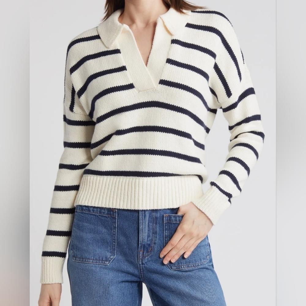 💎 Madewell Women's Top Dedham Polo Sweater in Stripe